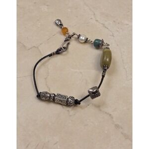 Unique Sterling Silver, Gemstone, Pearl, Charm Bracelet Boho 925 7"